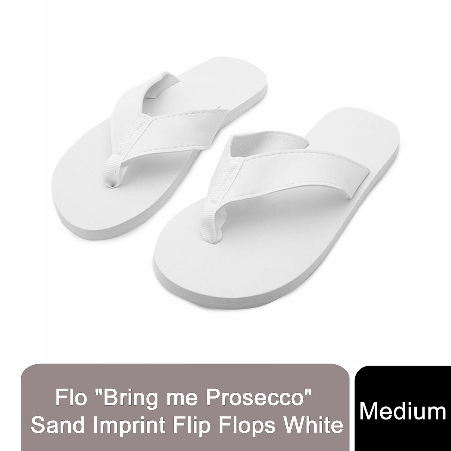 Flo "Bring me Prosecco" Sand Imprint Flip Flops White, Medium