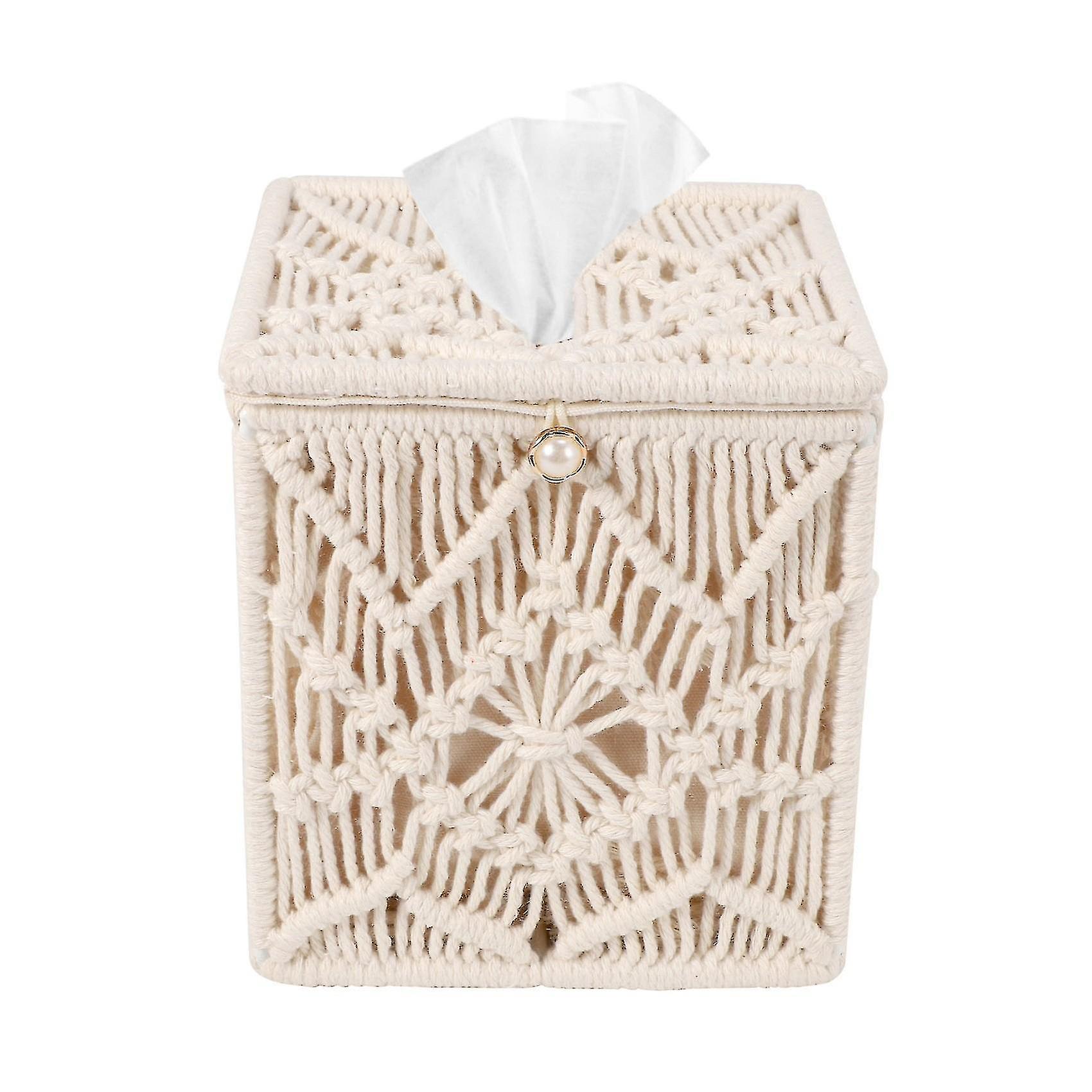 Tissue Box Cover Boho Decor Square Paper Tissue Holder With Bead Buckle Macrame Napkin Tissues Orga