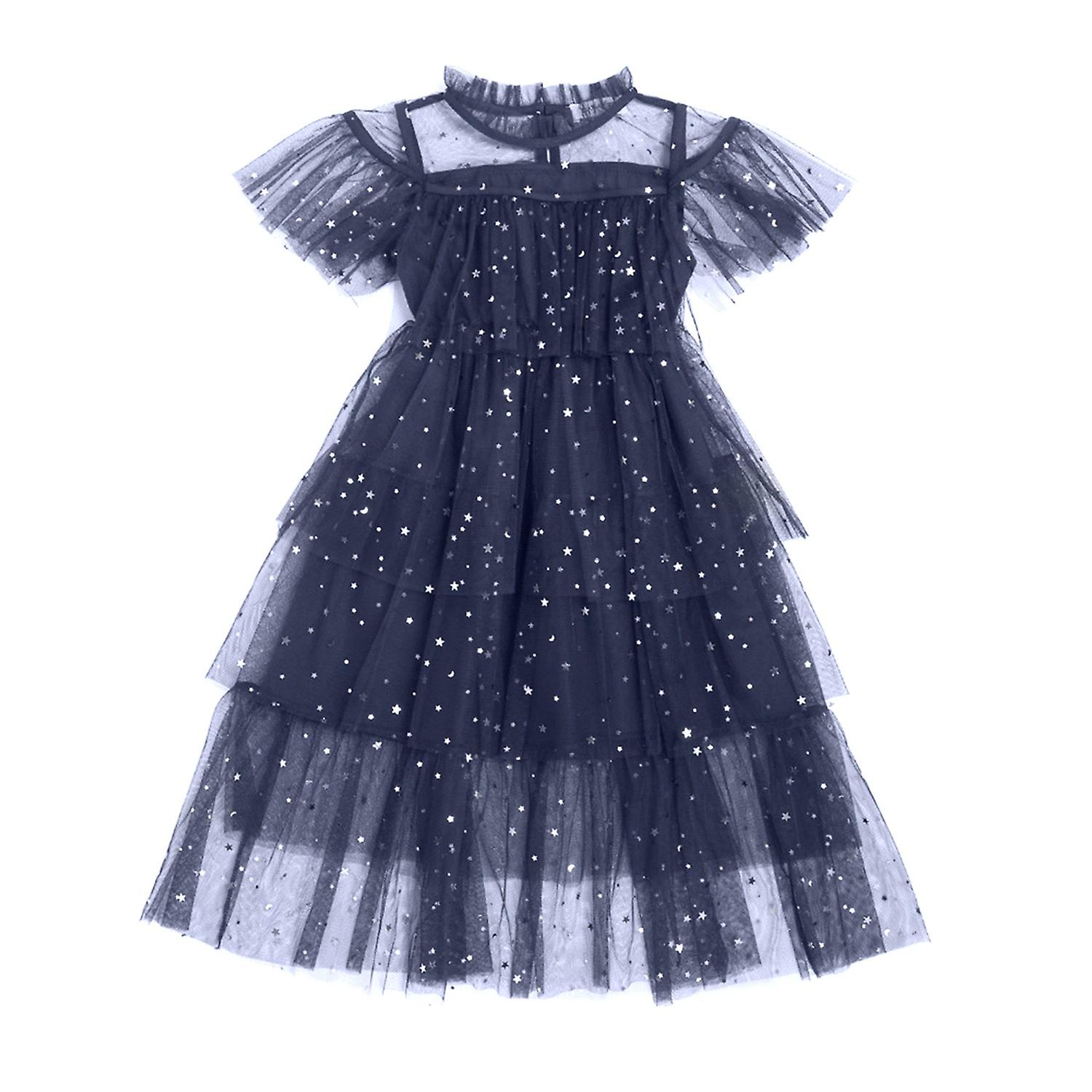 Partykleid Durchsichtiges Mesh-Patchwork Sternform Paillettenkleid für kleine Mädchen Performance-Kleid