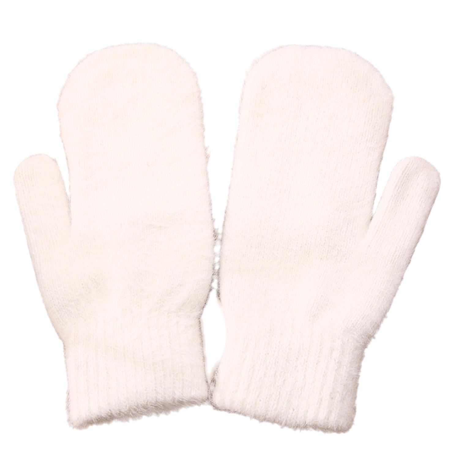 1 Pair Adults Mittens Thickened Stretchy Soft Fuzzy Cozy Cold Resistant Solid Color Windproof Winter