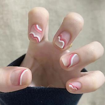 24-Pack Pressed Nail Fake Short Line Manicure DIY Manicure Tools Full Coverage Nail Stickers for Women