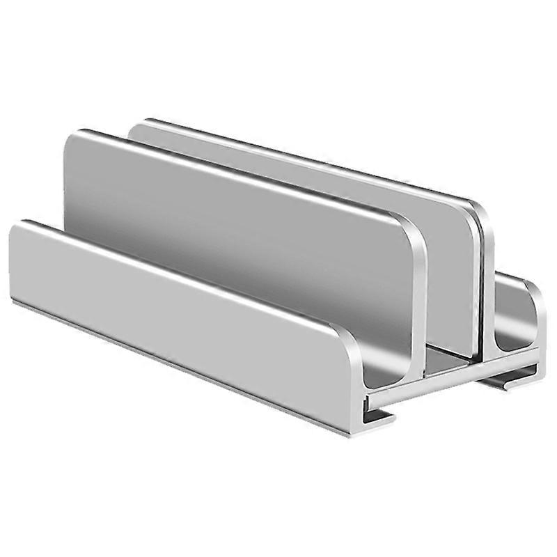 Vertical Laptop Stand with 3 Slots Adjustable Width Organizer for Home Office Silver