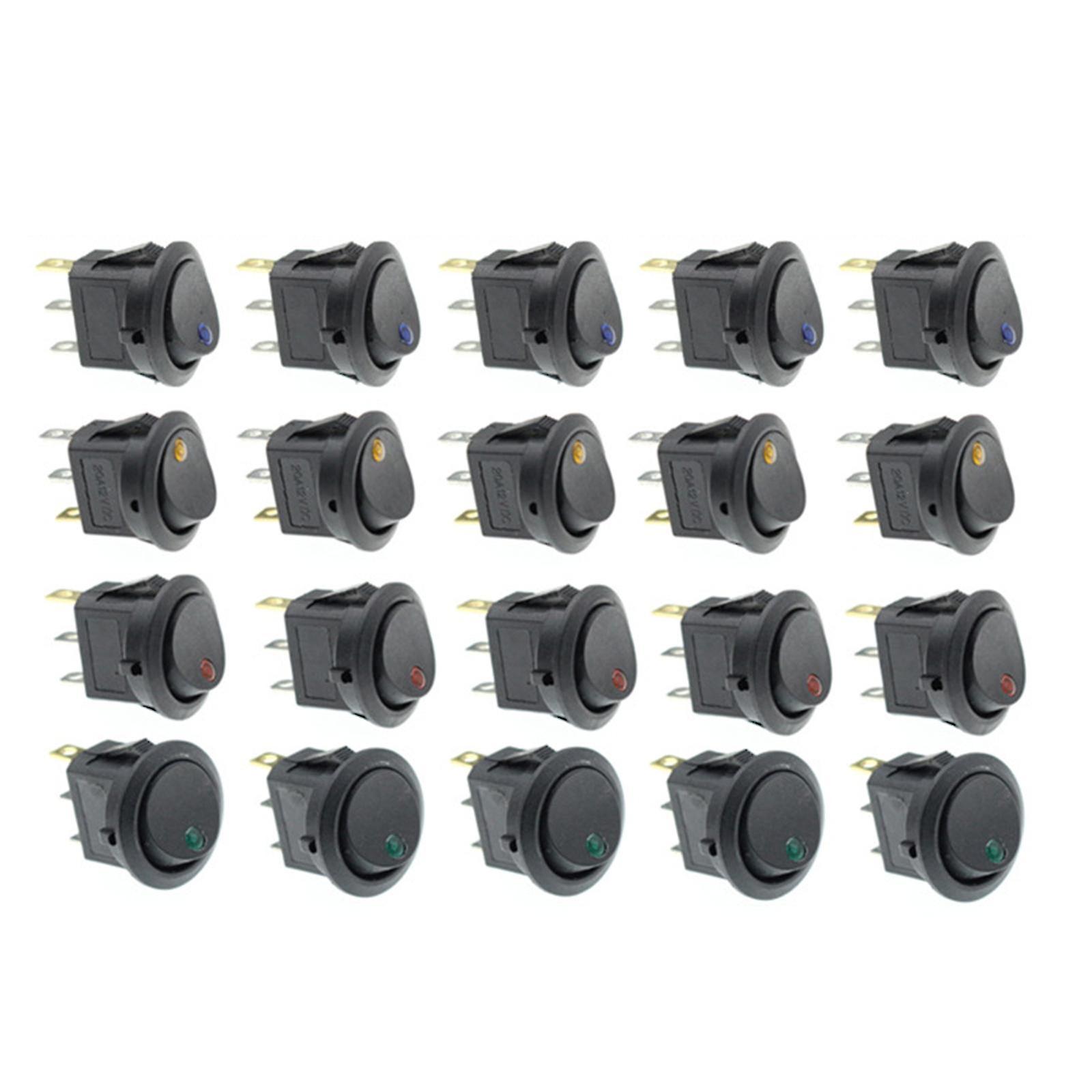 20 Pieces Rocker Round Led Toggle Switches On-off Switch Blue Green Yelllow Red