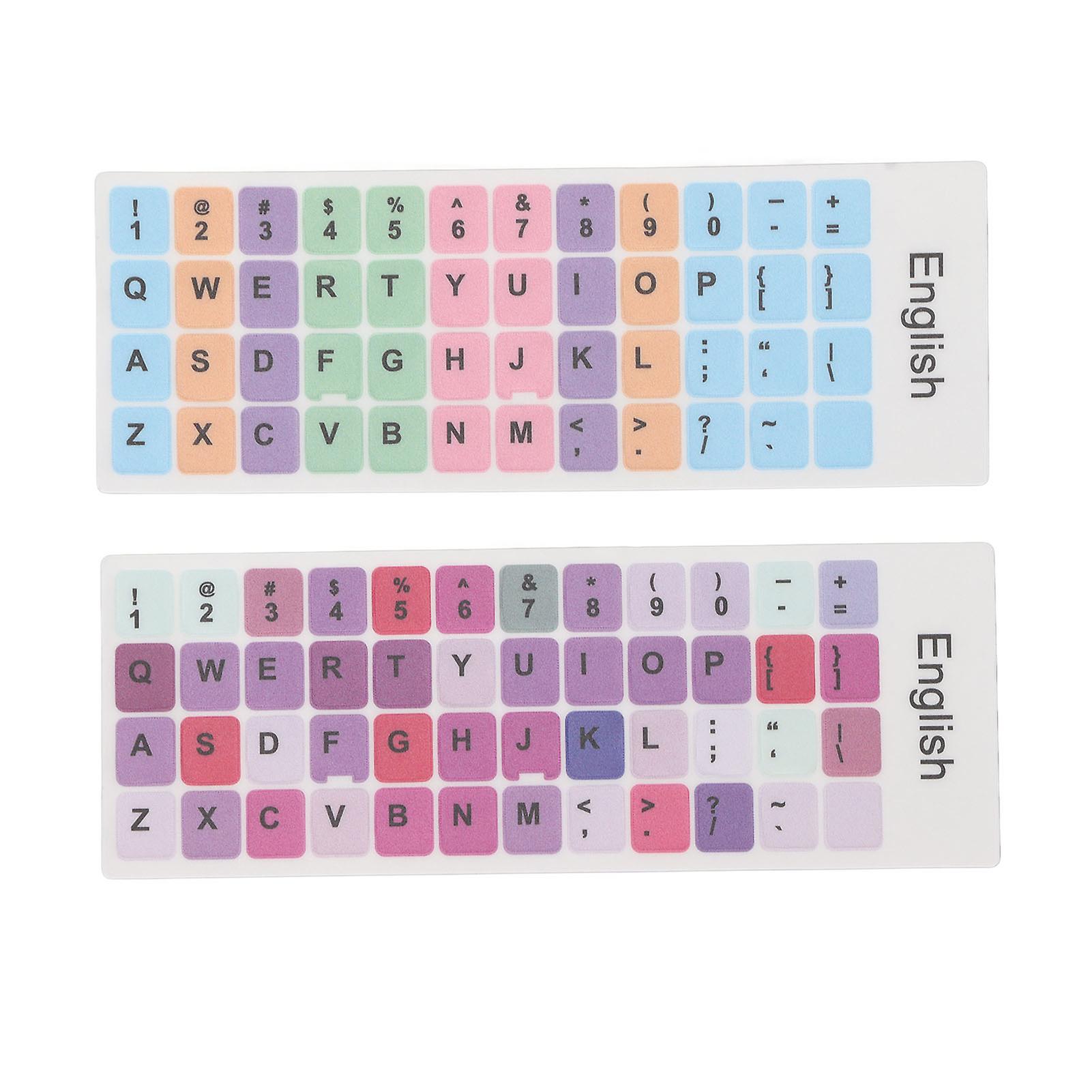 Lot de 2 autocollants colorés pour clavier d'ordinateur, en PVC, résistants à la poussière et à l'eau, en langue anglaise