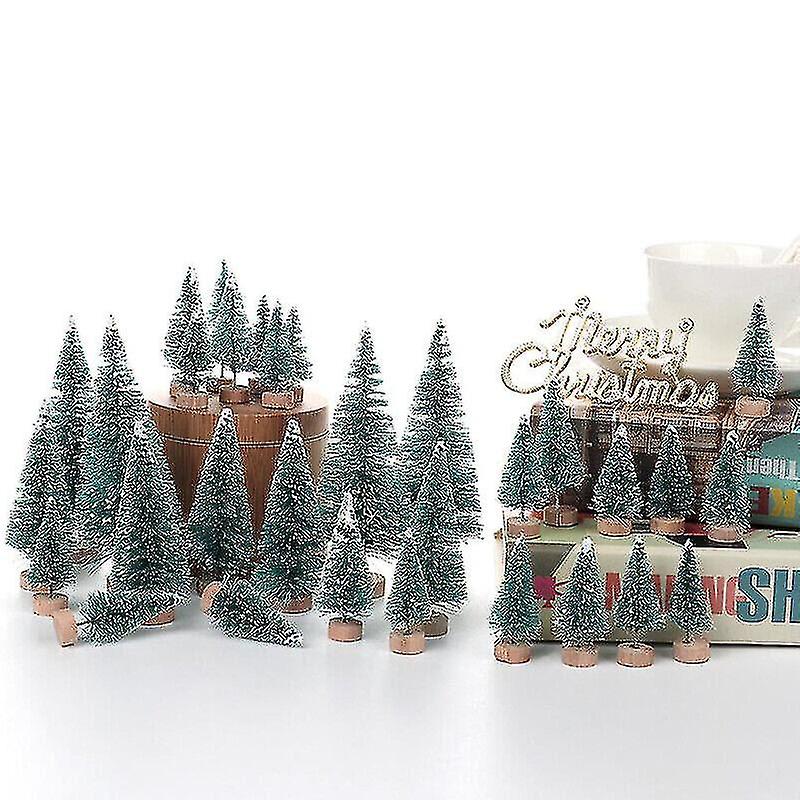 24x Mini Christmas Tree Fake Pine Tree Mini Sisal Bottle Brush Snow Frost Tree