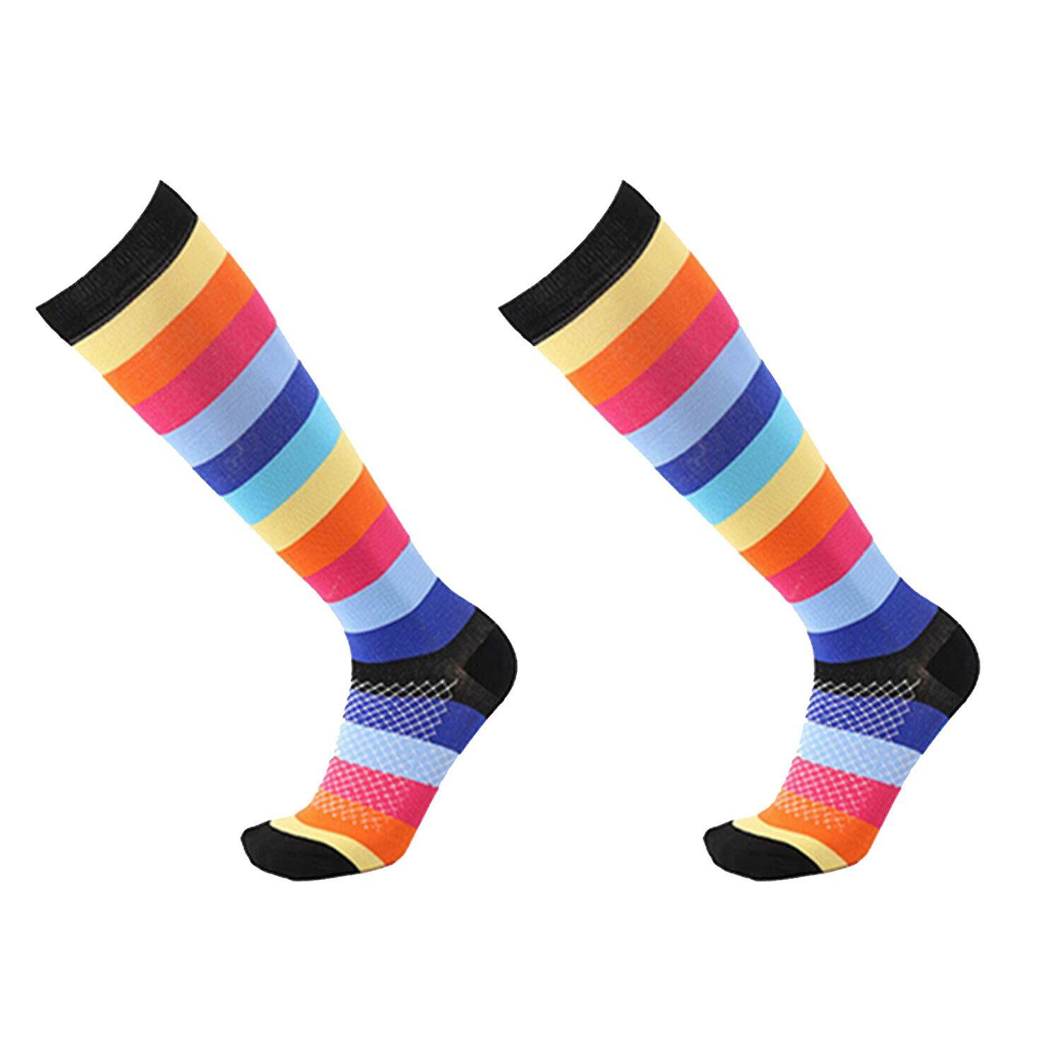 Flo Fashion Bright Pattern Knee-High Compression Socks, [L/XL, Colour Stripes]