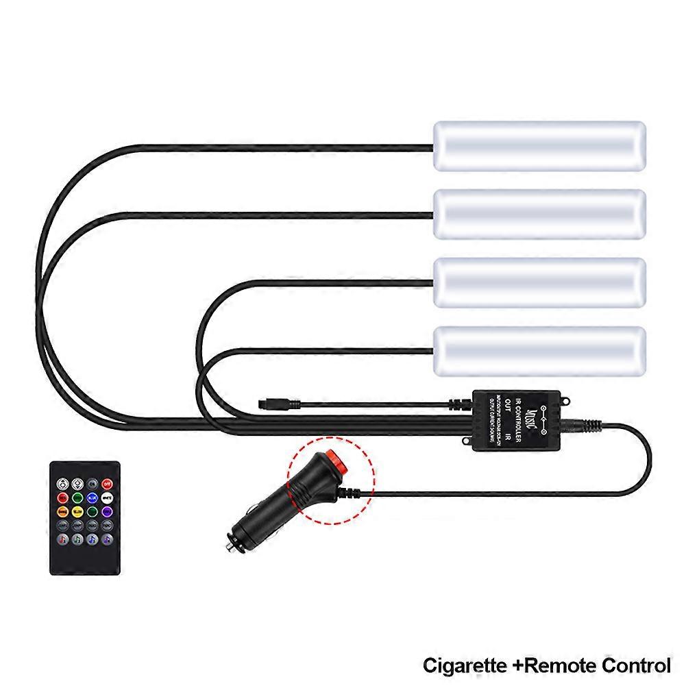 4pcs Led Car Interior Atmosphere Backlight Ambient Mood Foot Light With Cigarette Usb Lighter Decorative App Remote Control Lamp