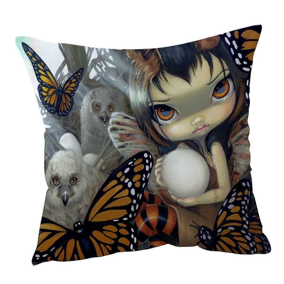 The Owl Fairy Owlyn in the Nest with Butterflies Cushion Cover
