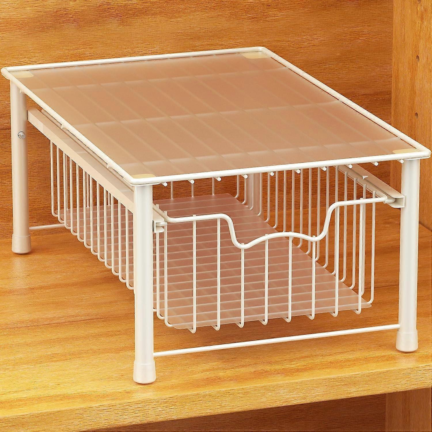 pleHouseware Stackable 3 Tier Sliding Basket Organizer Drawer, Black White 1 Tier