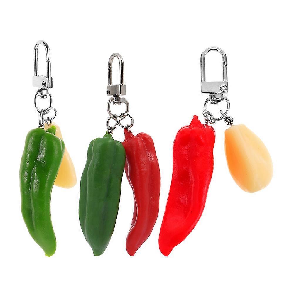3pcs Chili and Garlic Keychain Pendants Chili Pepper Keychain Garlic Slice Pendant Charms Keyring For Backpack