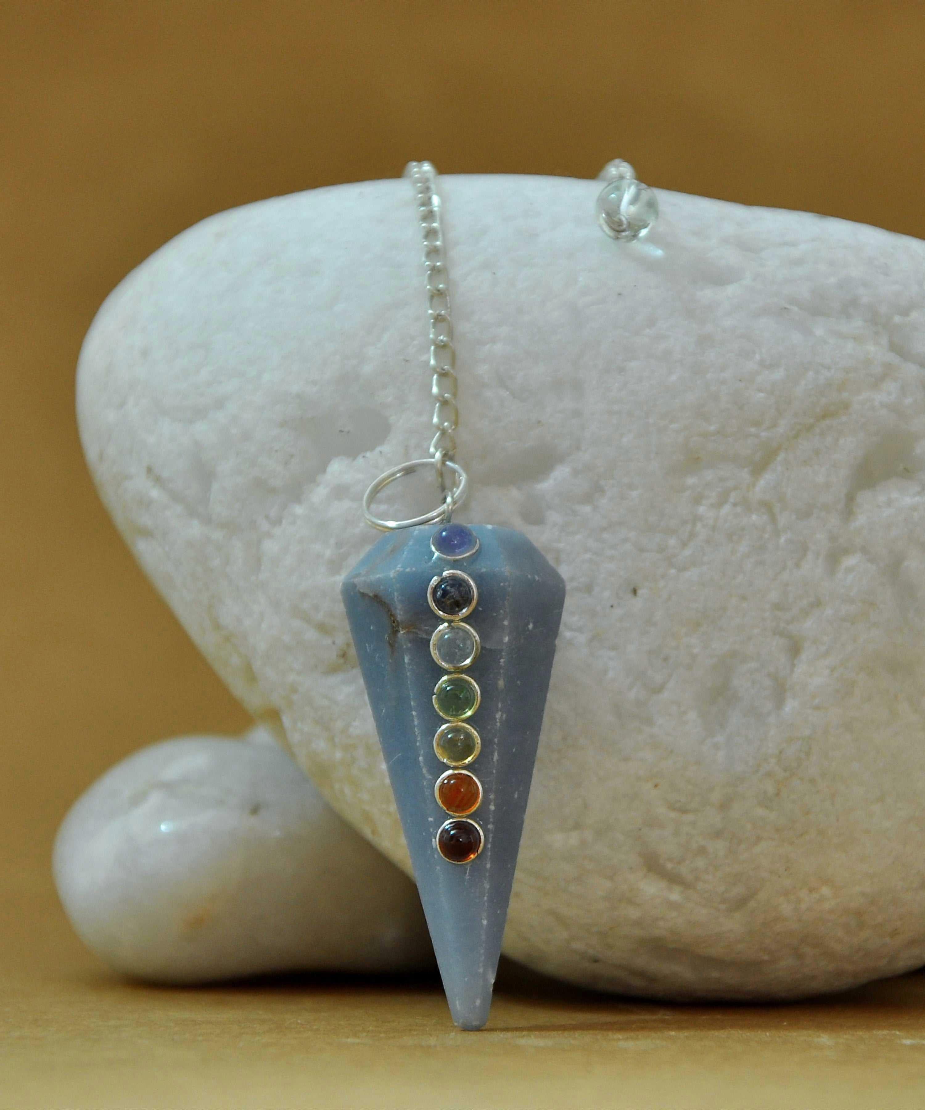 Angelite Seven Chakra Crystal Stone Pendulum