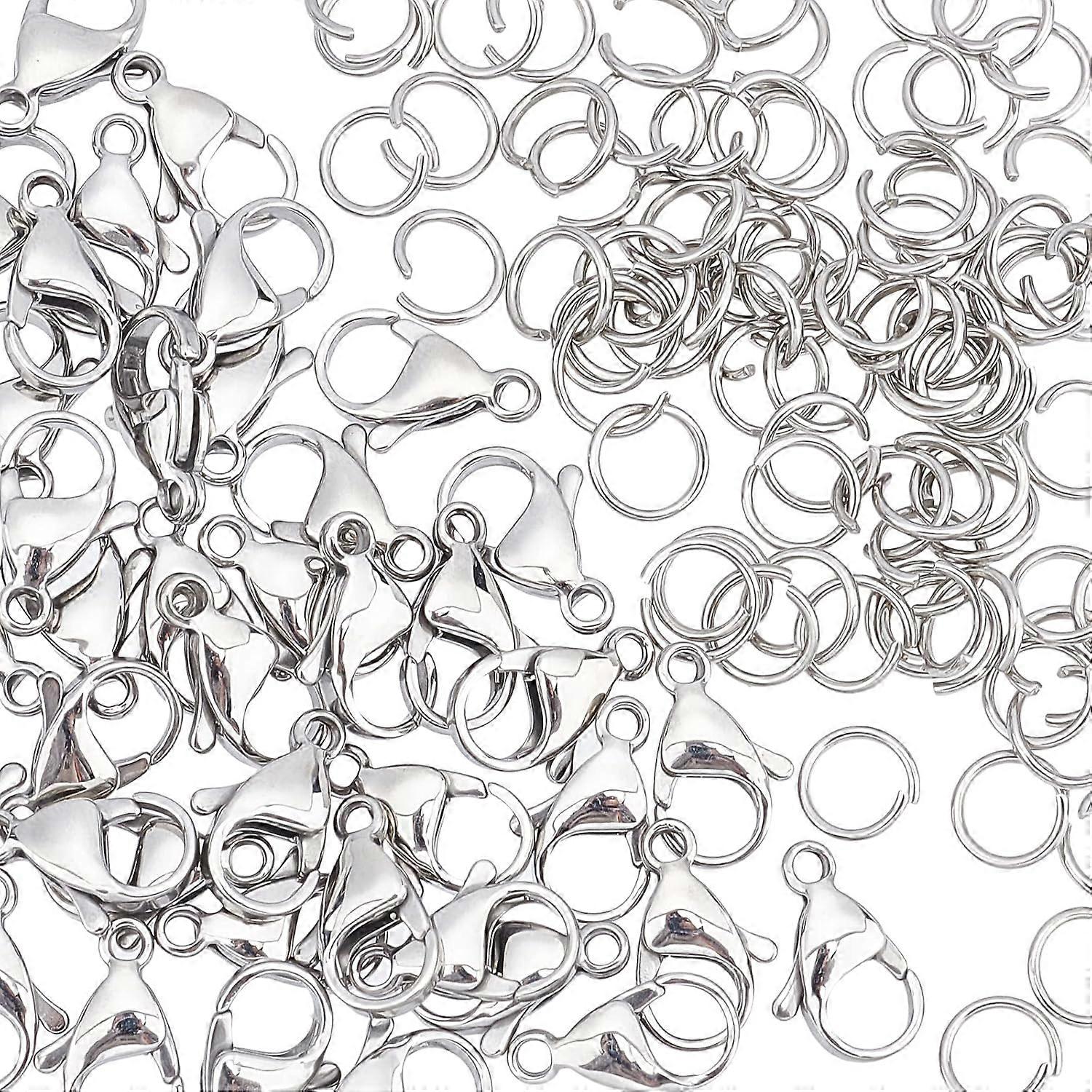 40pcs Lobster Clasps 15mm Lobster Claw Clasps with 80pcs Jump Rings Stainless Steel Necklace Chain Clasp Snap Hook Clasps for Jewelry Making Findings