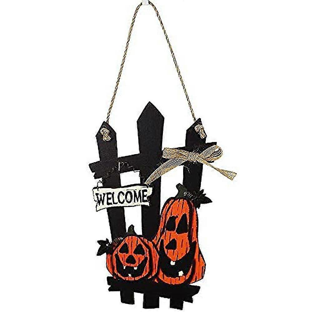 ハロウィーンのウェルカムサインハロウィーンのウェルカムカード花輪のドアハンギング木製カボチャ黒猫のドアの装飾リスト(カボチャ)