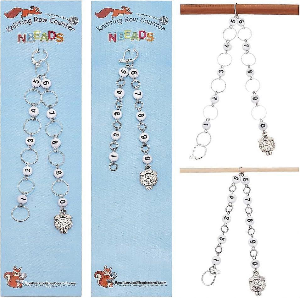 2Pcs Sheep Charm Knitting Row Counter Chains 0~9 Number Stitch Markers Acrylic Beads Crochet Stitch Marker Charms