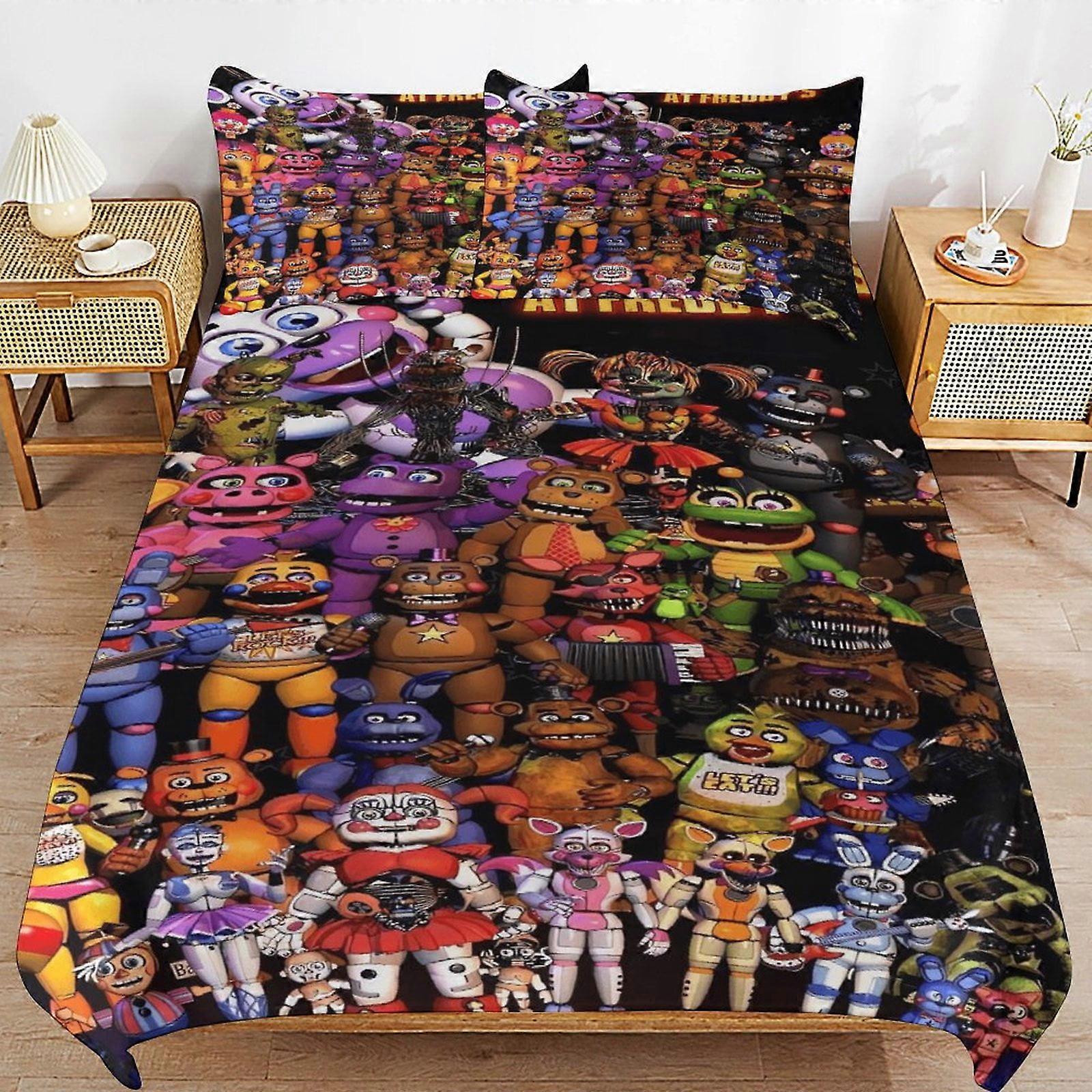 x247 Pięć nocy u Freddy'ego' s FNAF Poszwa na kołdrę z mikrofibry Zestawy pościeli Drukowane w 3D lekkie 3-częściowe zestawy kołder, 1 poszewka na kołdrę i 2 pigułki