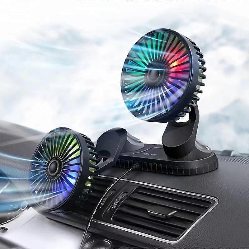 Car Portable Cooling Fan Rotating Mini Dual Head Electric Fan with 3 Adjustable Speed