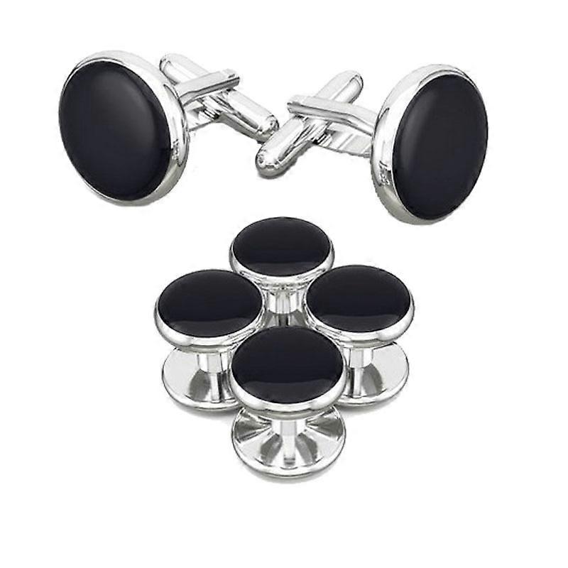 Tuxedo Studs And Cufflinks Set, Mens Cufflinks And Cuff Studs Set Cuff Links Stainless Steel Tux Buttons Black Silver Fk