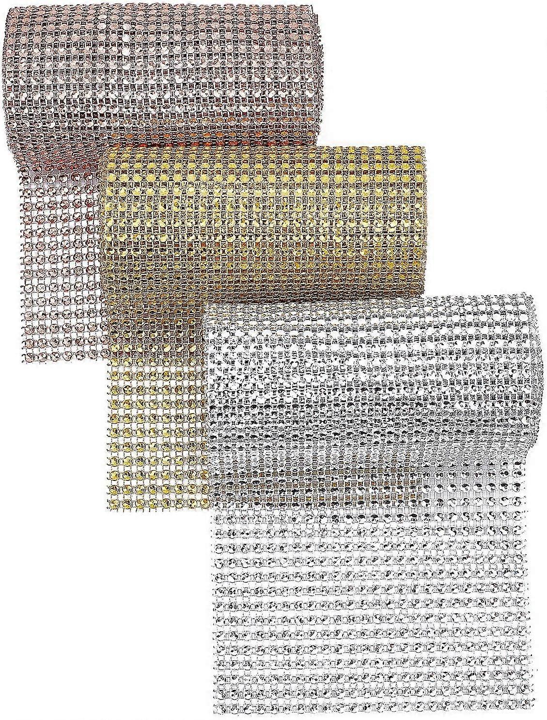 3 Colors 24 Rows Plastic Mesh Rhinestone Ribbon Rhinestone Trimming