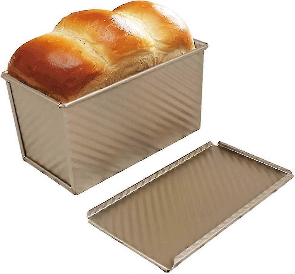 Loaf Pan 4x7.7inch, Loaf Pans For Baking Bread/meat Loaf/toast, Golden Corrugated Carbon Steel Nonstick Bread Pan With Lid, For Oven Baking