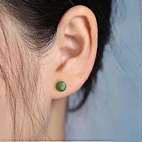 8mm Green Jade Stud Earrings - 925 Sterling Silver For Sensitive Ears, Handmade