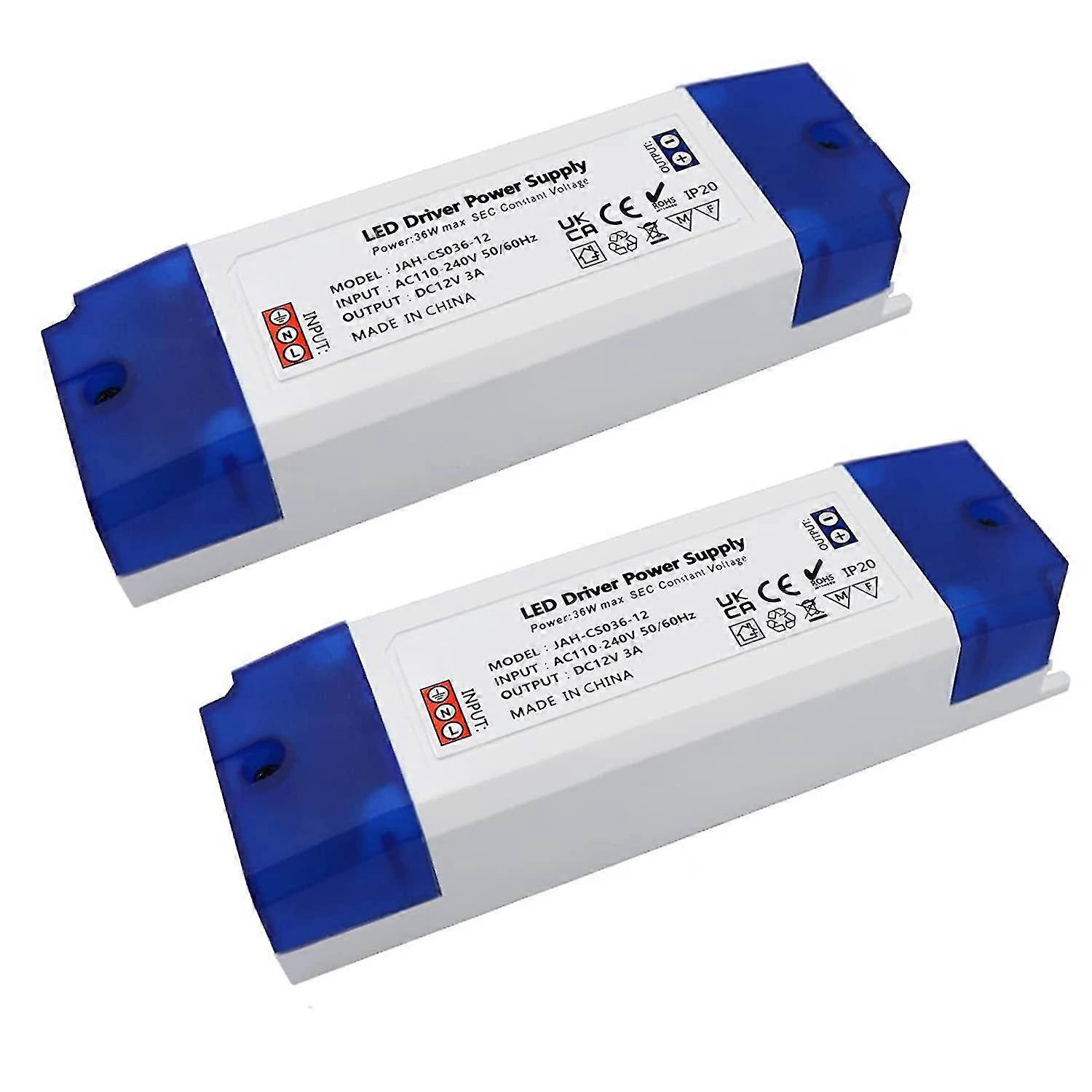 2pc 12v Led Transformer,0-36w,constant Voltage Power Supply,led Bulbs Mr16 Mr11