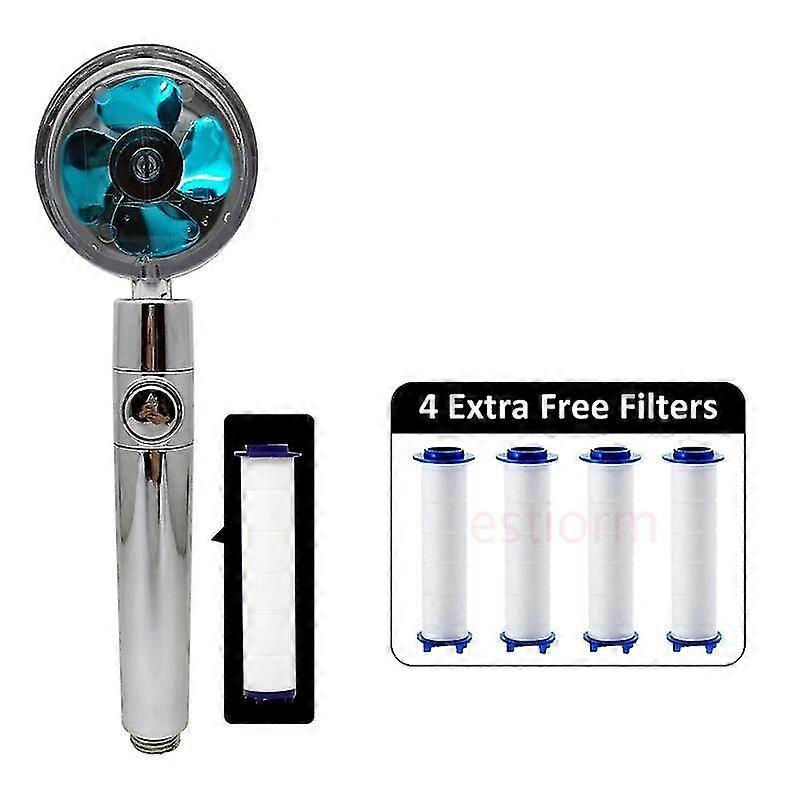Exquisite Turbo Water Filter Shower Head With Hose And Holder,360 Rotated High Pressure Water Saving Handheld Propeller Shower With Fan