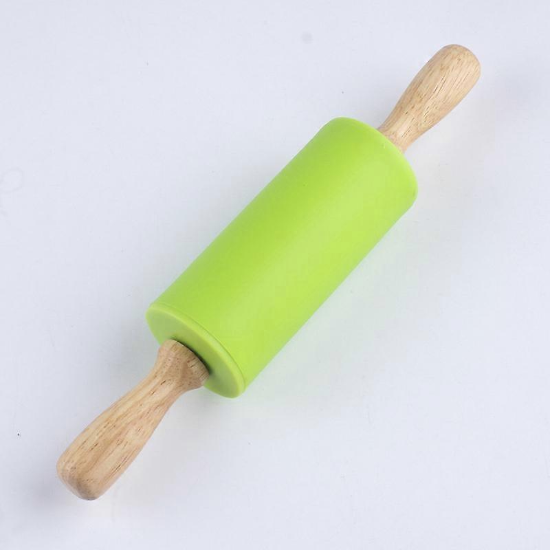 Rolling pin antiGreen- adhesive silicone shell surface wooden handle