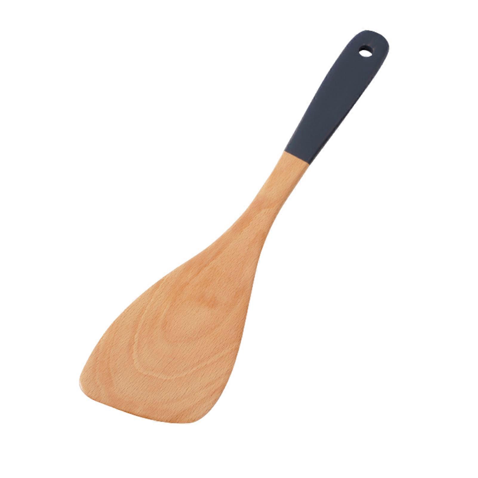 Wooden Spatula Soup Spoon with Ergonomic Handle Non-Slip Heat-Resistant Stir-Fry Pan Spatula Rice Spoon