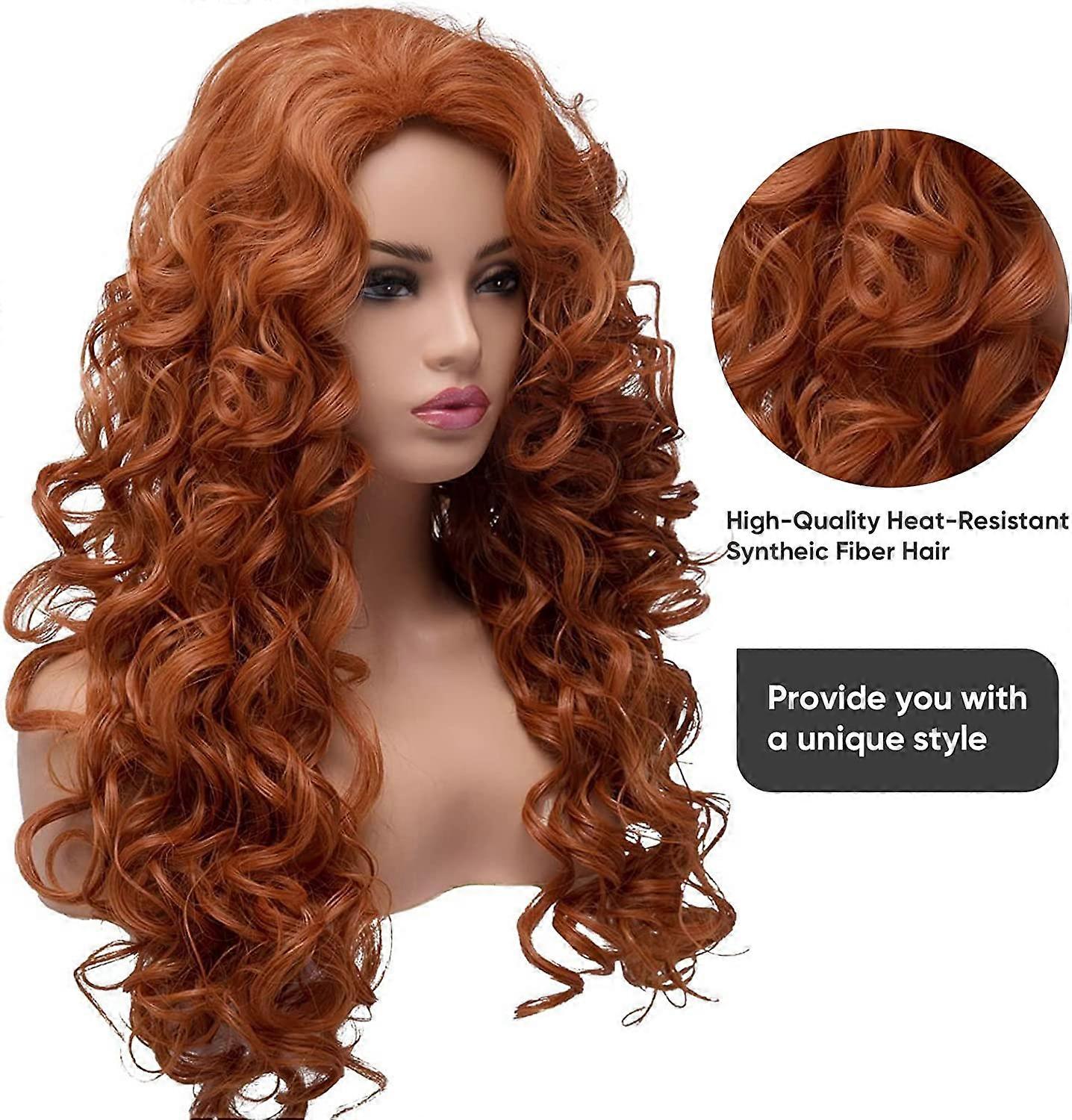 Perruque Longue Bouclée Couleur Cuivré Blond Et Chocolat - Synthétique, Bonnet Large, Neuve Avec étiquettes