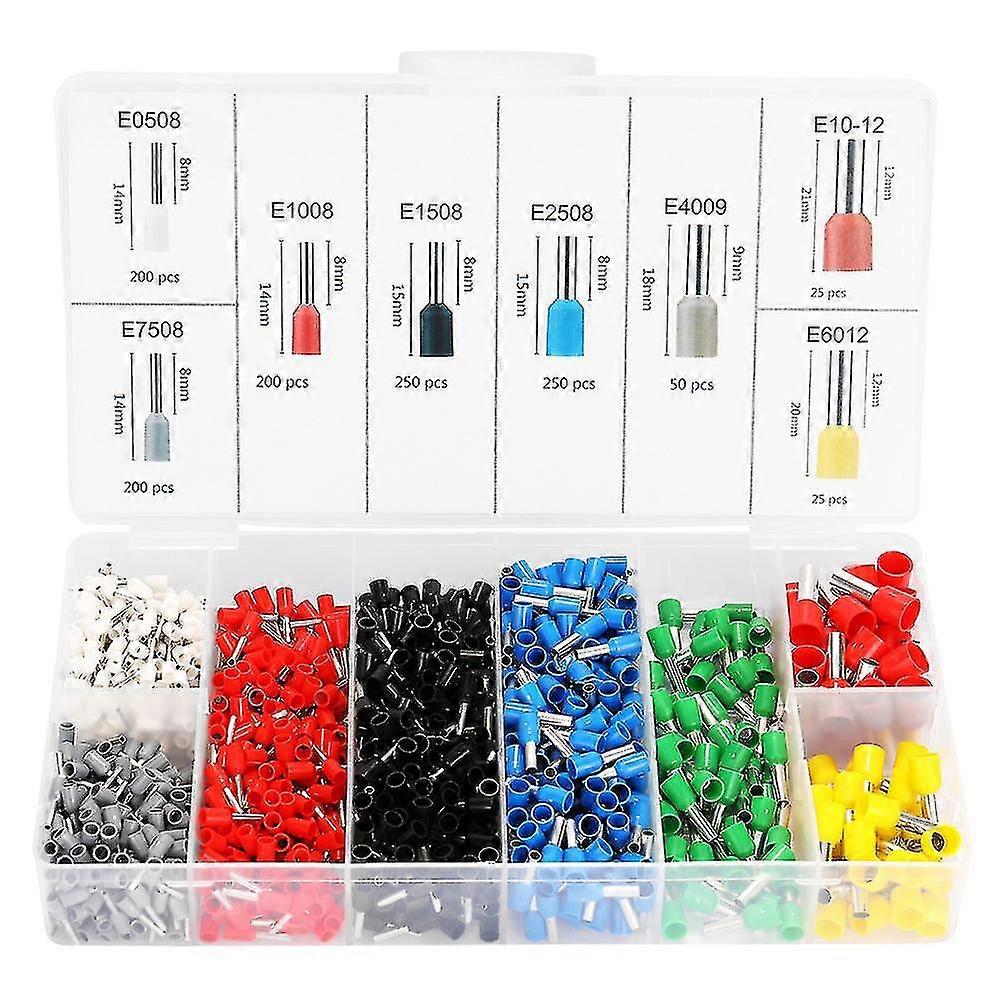 1200pcs Assorted E Tube Crimping Terminal Insulated Electrical Wire Connector Set With Storage Box