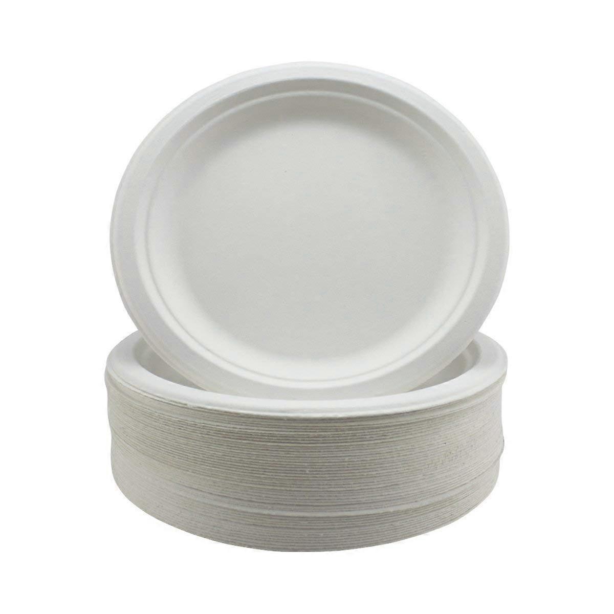 Super Rigid Paper Plates - Extra Strength White Disposable Bagasse Sugarcane Plates - Eco-Friendly, Biodegradable and Compostable - 9 inch - 50 Pack -