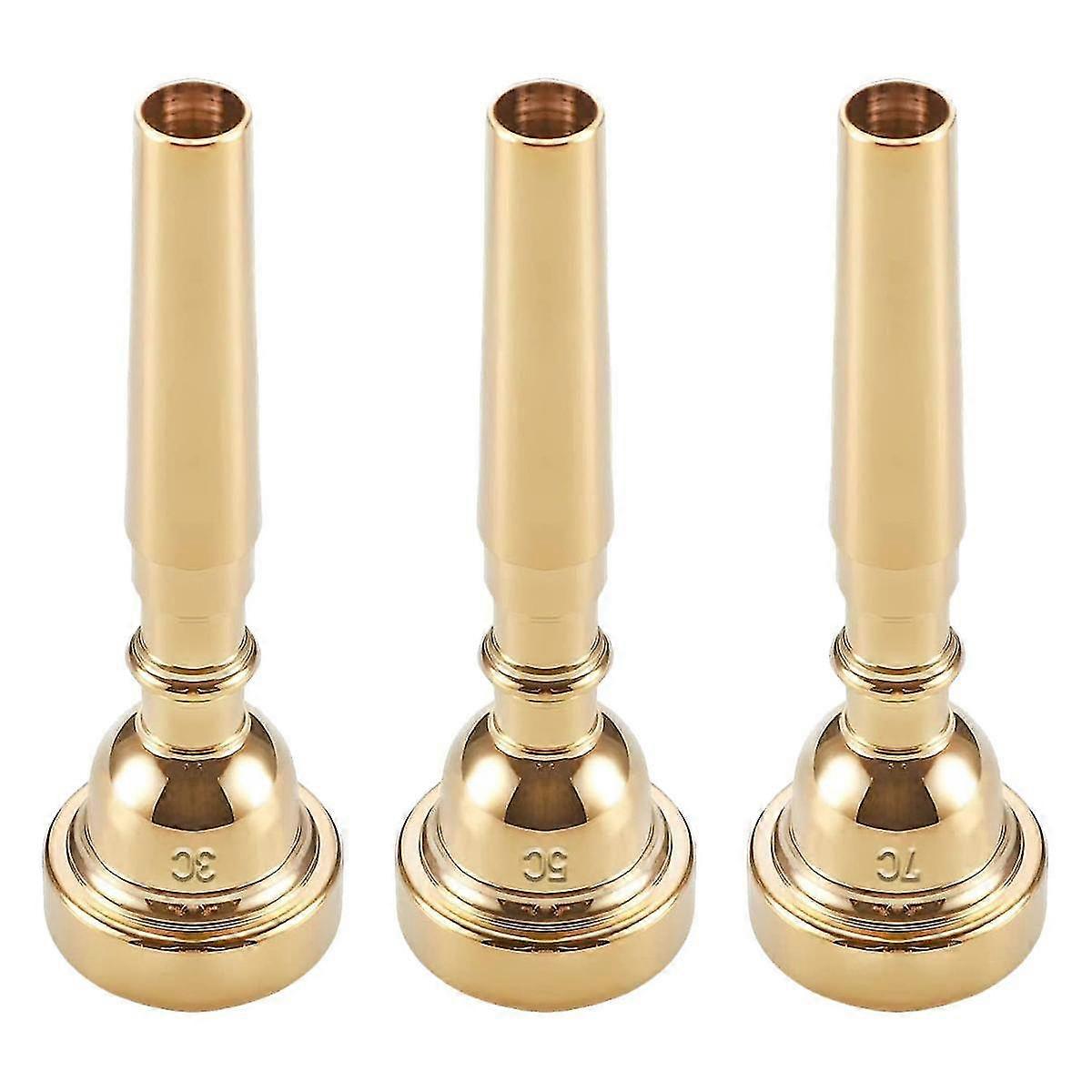 3pcs Trumpet Mounthpiece Set(3c 5c 7c) Gold Plated For Beginner Musical Trumpet Accessories Or Fing