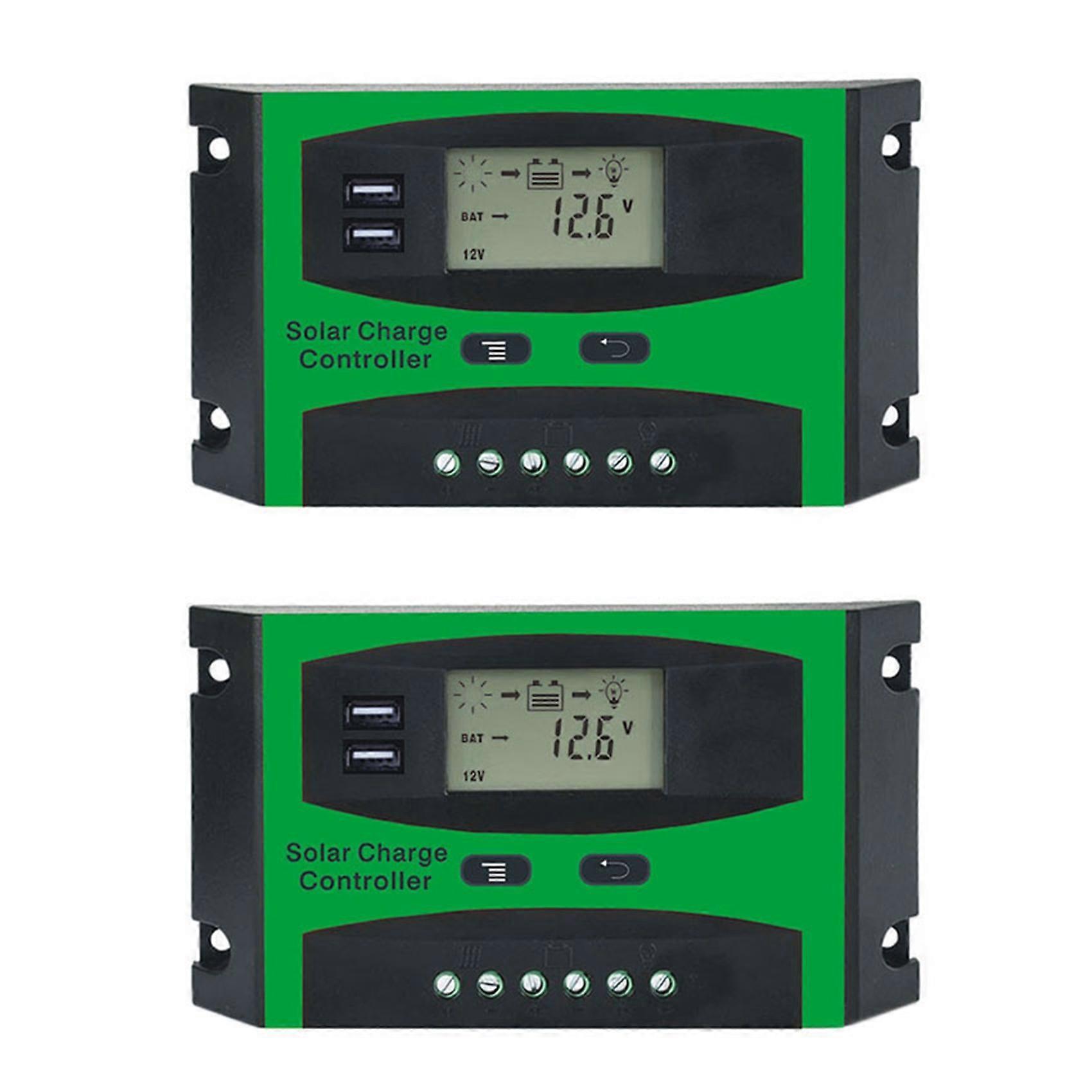 2X 30A 12V 24V Solar Controller LCD Function Dual USB 5VDC Output Solar Cells Panel Battery Charge