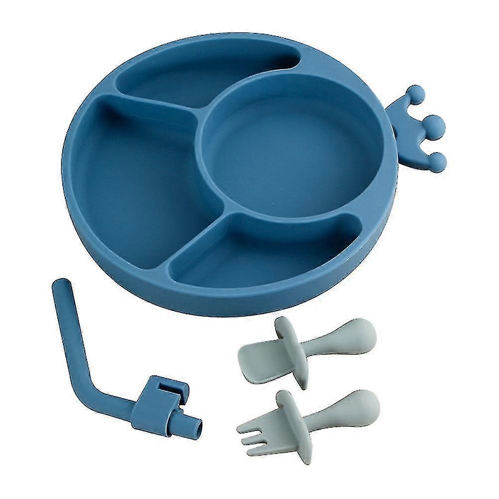 Feeding Set,silicone Divided Plate With Suction,spoon,fork Set 3 A