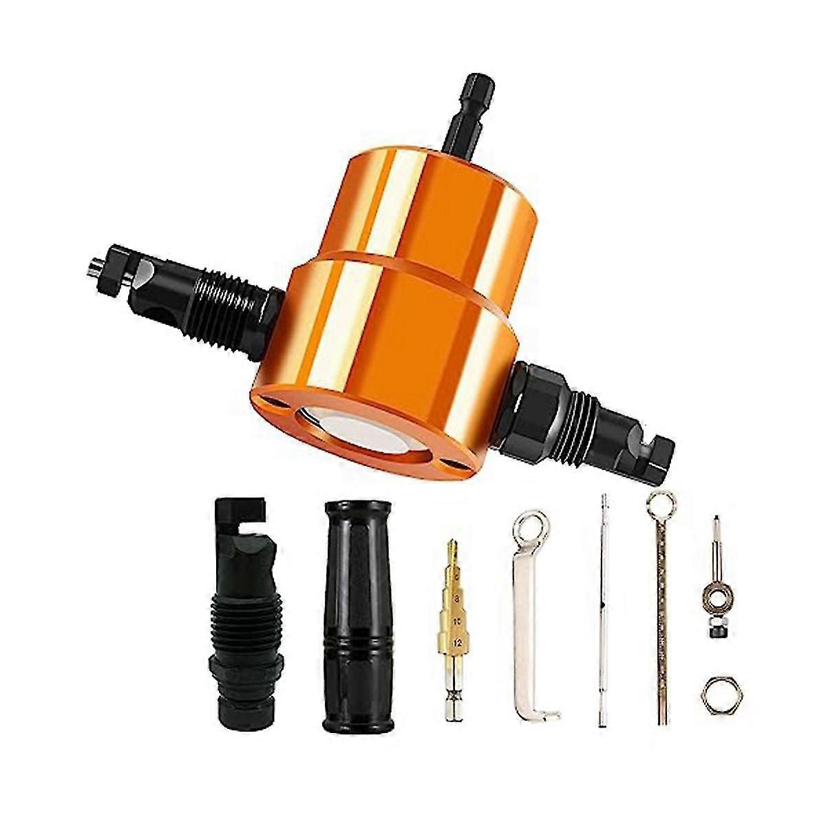 Double Headed Sheet Metal Nibbler, Drill Attachment Metal Cutter With Extra Punch For Straight Curve And Circle Cutting