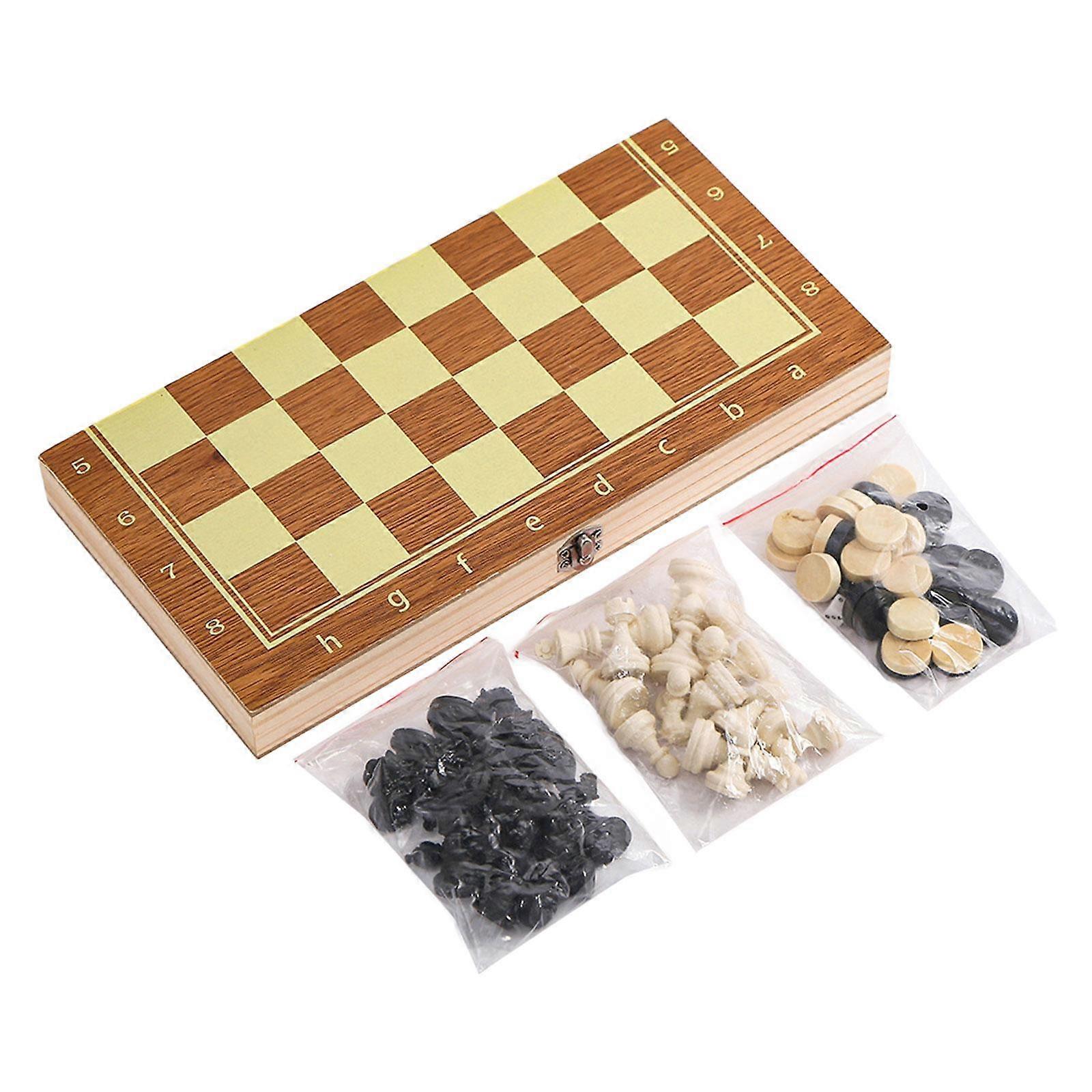 Folding Wooden Chess Set Chess Checkers Backgammon for Beginner Professional