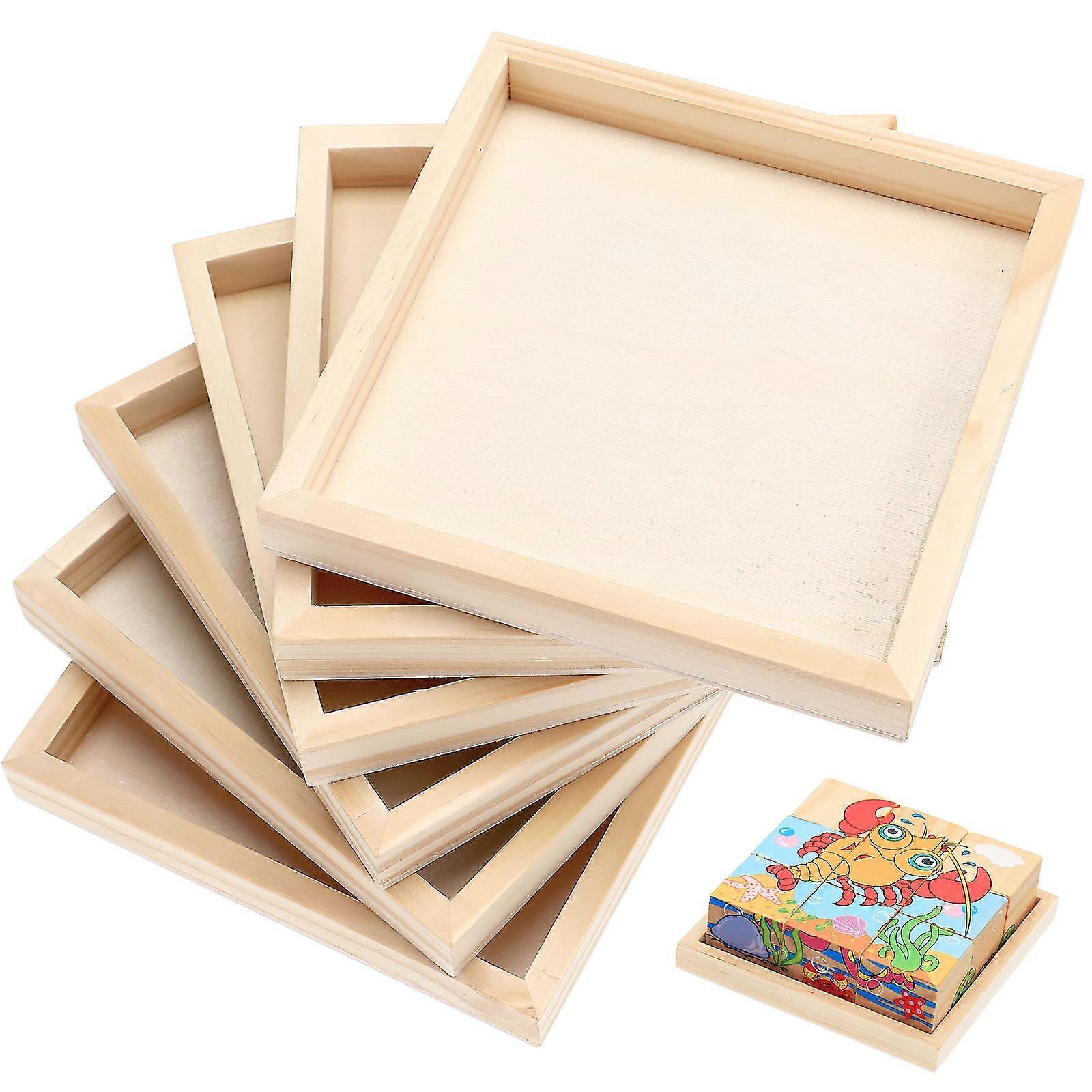 6 Pcs Canvas Panels Unfinished Wood Canvas Wooden Nested Serving Tray Wood Panel Board Cradled Painting Panel Board Puzzle Tray Chumian