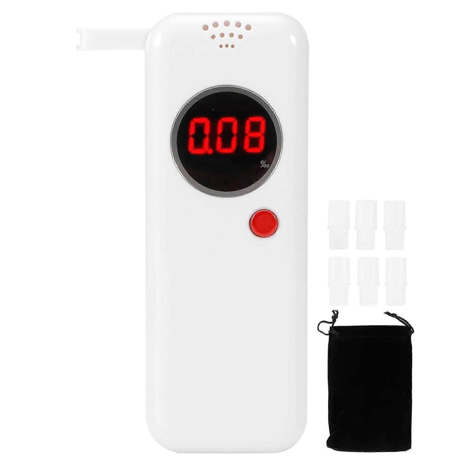 Drunk Driving Tester Exhalation Blowing Digital LCD Display HandHeld Detector Quick Response(White )