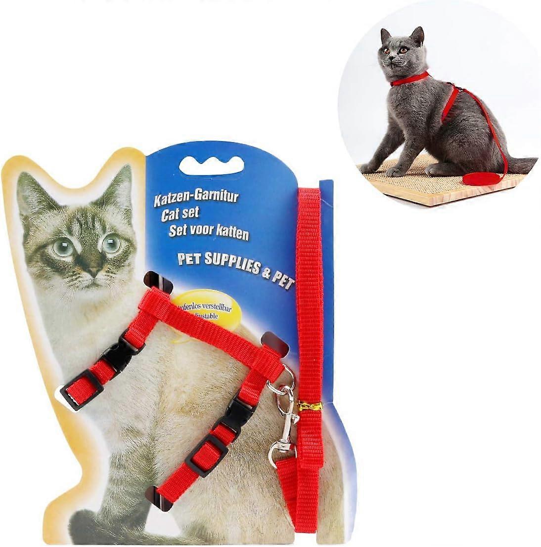 Cat and Kitten Harness with Nylon Strap and Adjustable Leash (Red)