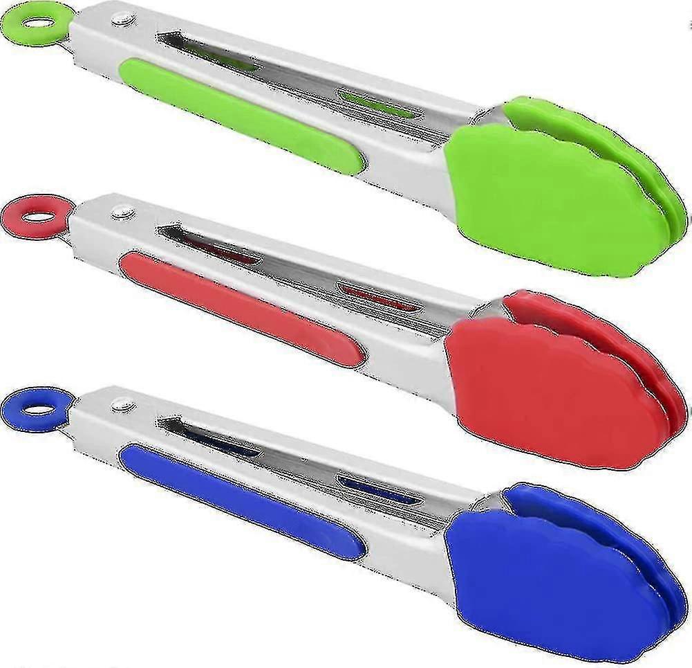 Small Handy Tongs With Silicone Tips Size 7" Mini Serving Tongs, Heilwiy Set Of 3