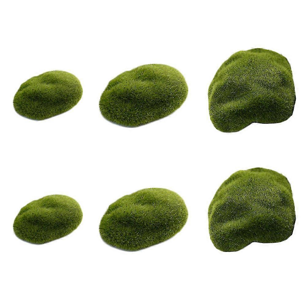 6pcs Simulation Stone Adorn Flocking Moss Stone Micro Landscape Decor (green)