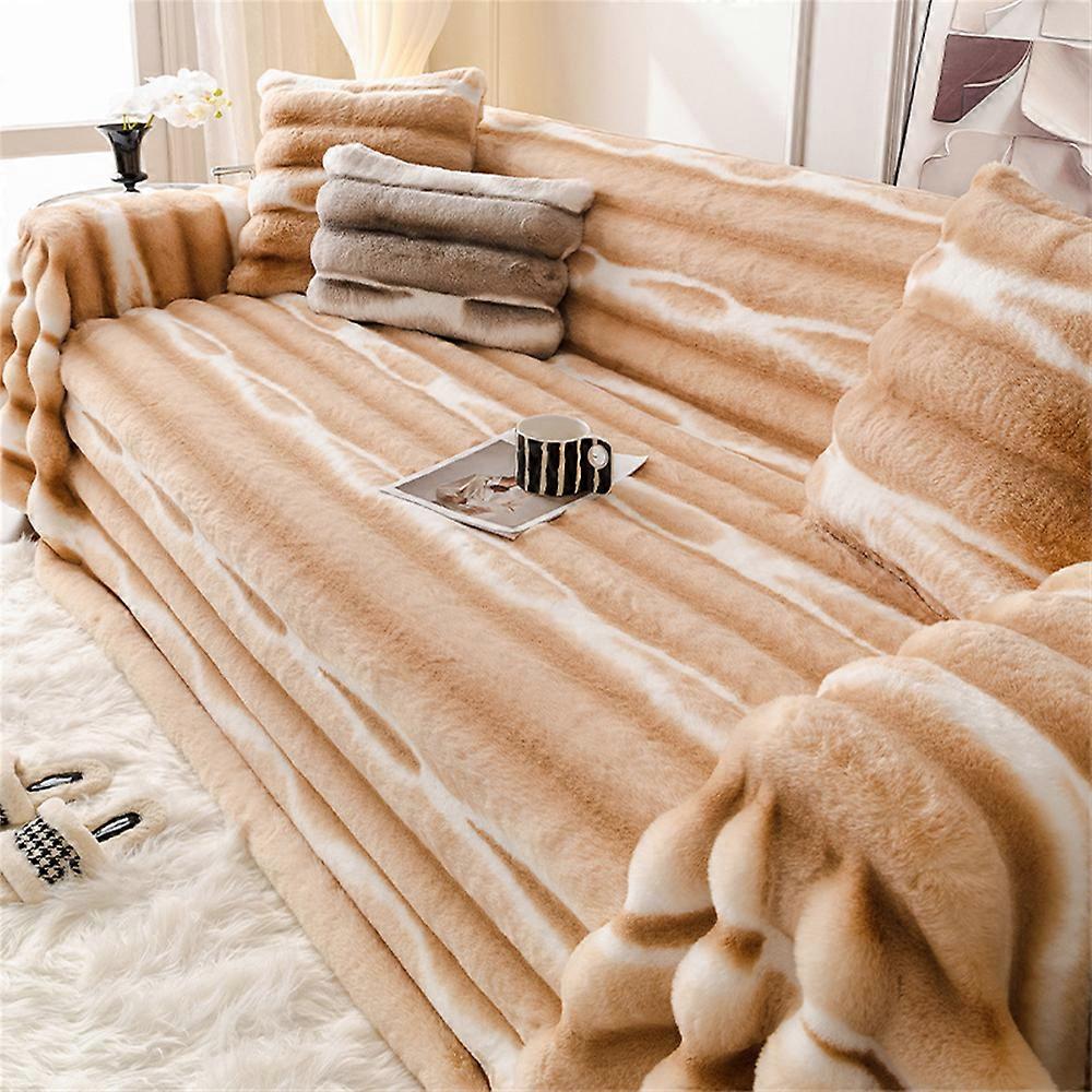 Winter Thickened Couch Cover Imitation Rabbit Plush Sofa Cover, Non-slip Sofa Slipcover