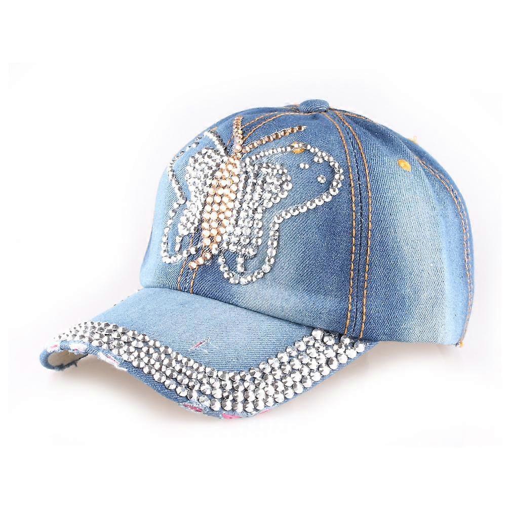 Women's Butterfly Rhinestone Denim Baseball Cap Diamond Hat
