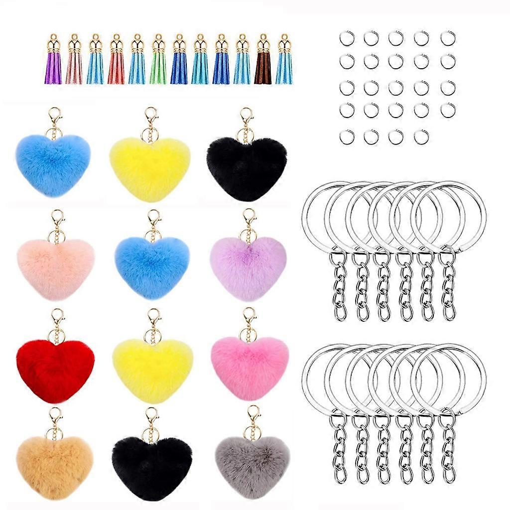 Colorful Fluffy Pom Pom Keychains Faux Fur Pompoms Keychains with Keyrings