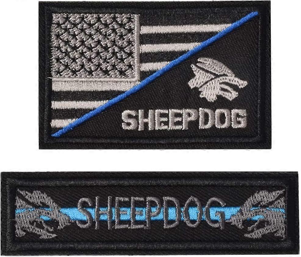 2 Pieces Patches Sheepdog Thin Blue Line, Tactical USA Flag Patch