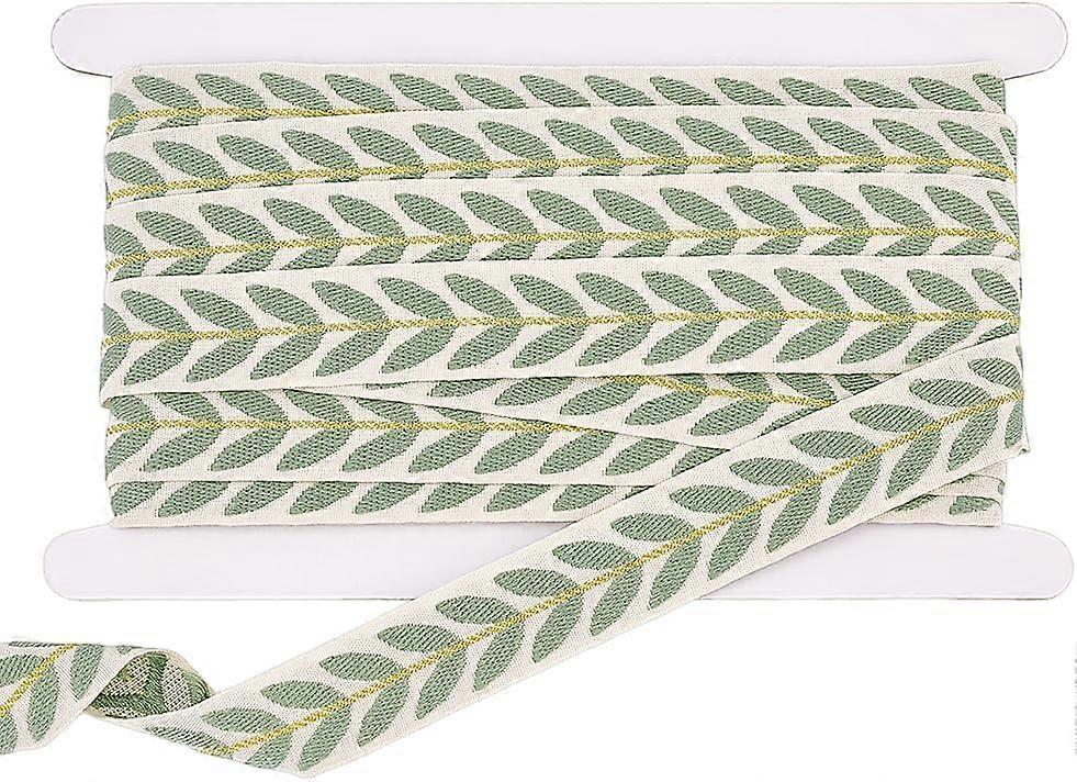 10.5~11 Yards Polyester Embroidery Leaf Ribbons Jacquard Ribbon with 1Pc Cardboard Display Card Olive Drab 1 inch(25mm)