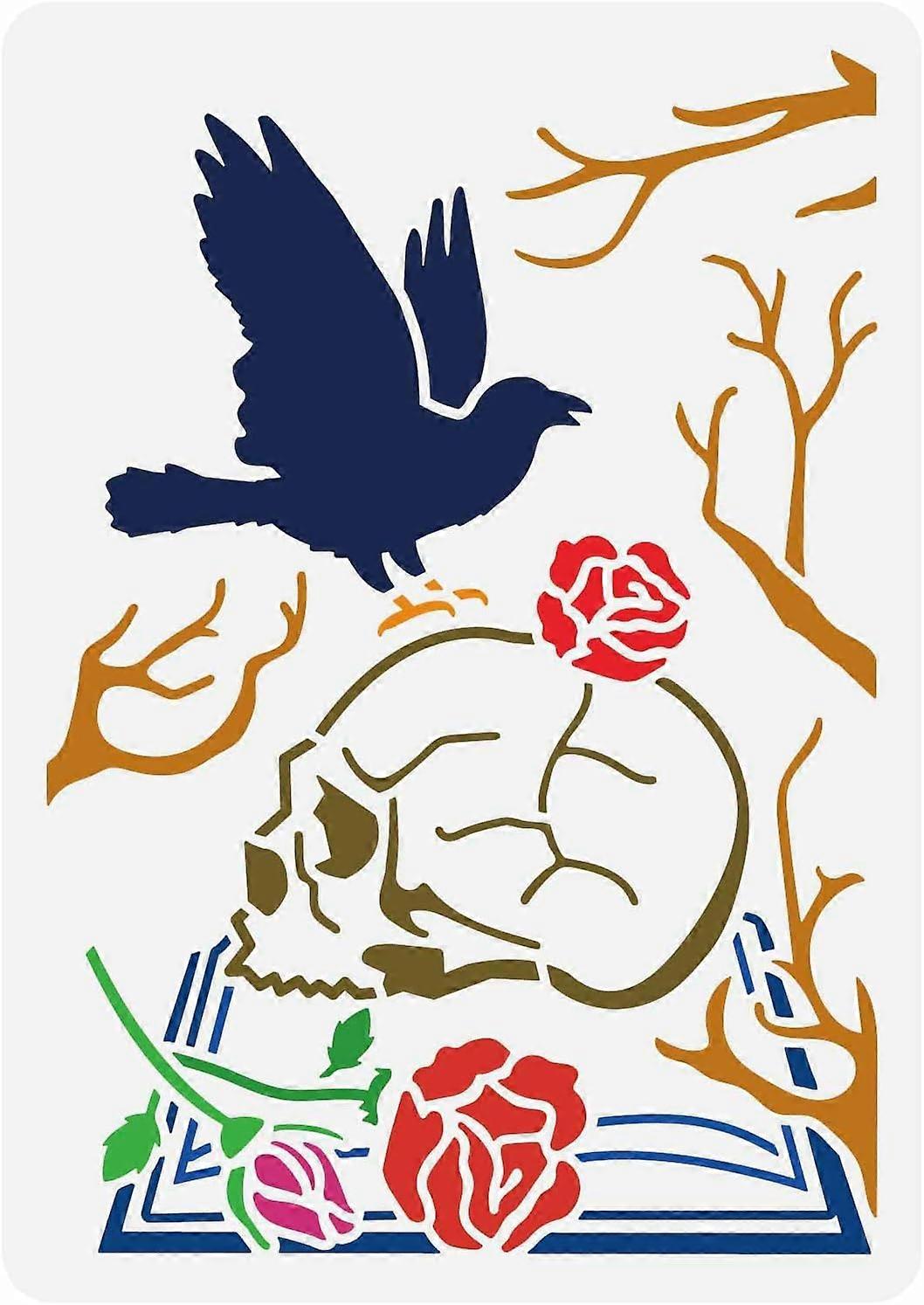 Plastic Drawing Painting Stencils Templates for Painting on Scrapbook Fabric Tiles Floor Furniture Wood Rectangle Raven Pattern 29.7x21cm