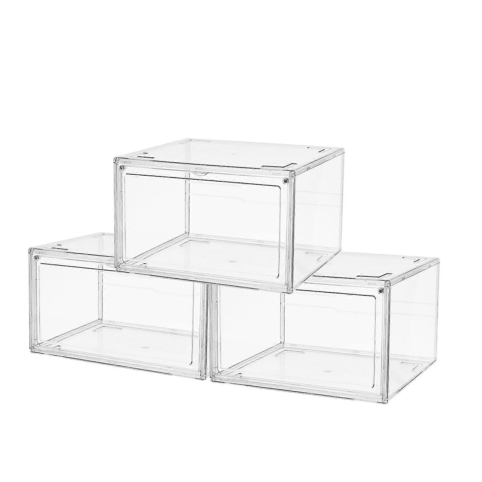 Clear Shoe Storage Organizer with Magnetic Door, Stackable Boxes for Closet, Foldable Space-Saving Shoe Rack