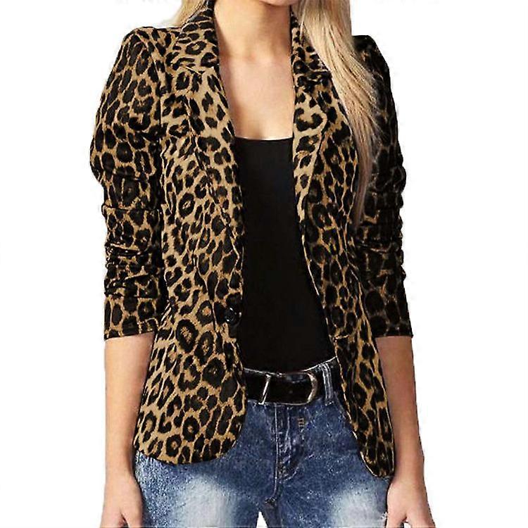 Womens Casual Long Sleeve Leopard Print Blazer Suit Coat