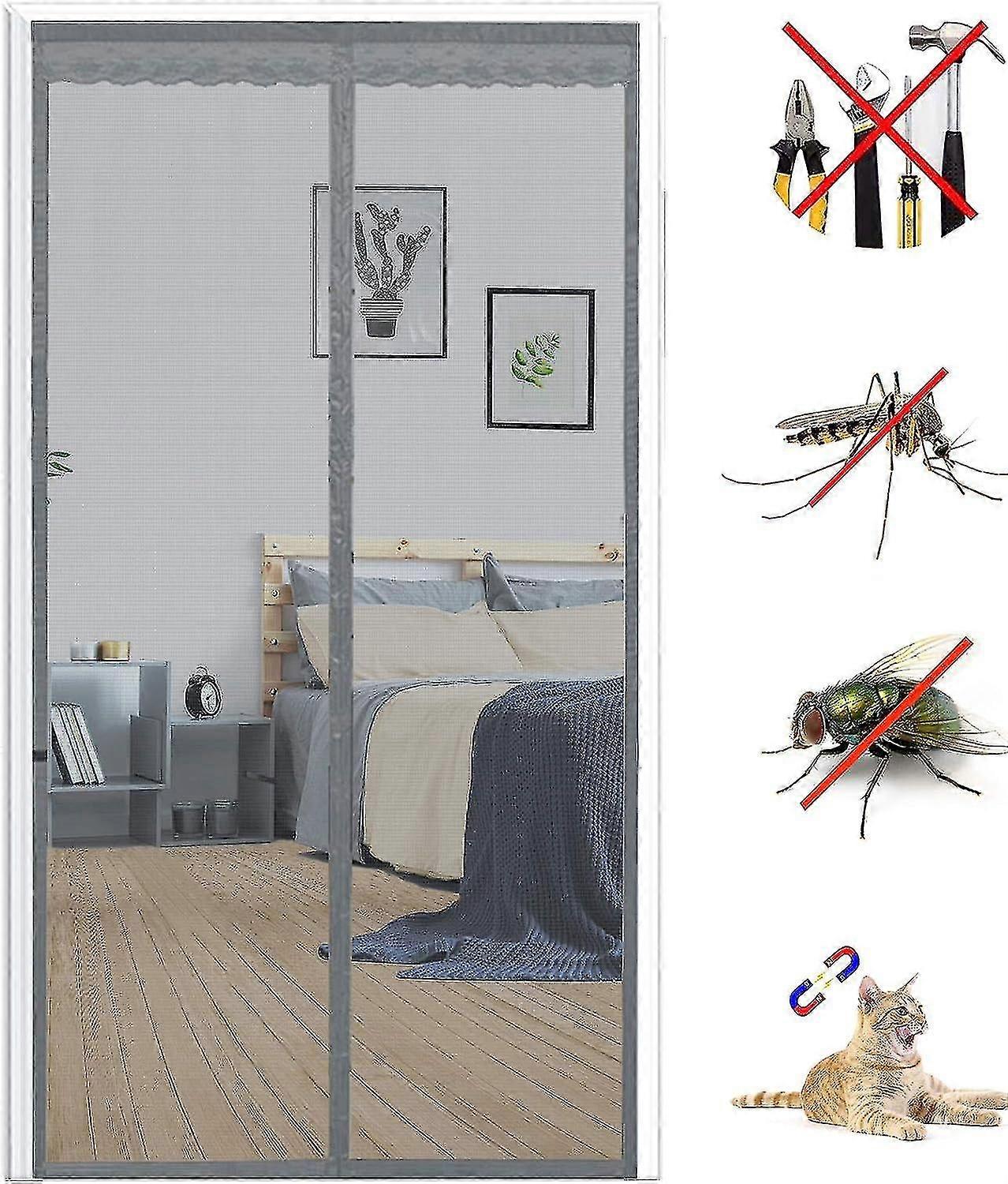 Magnetic Mosquito Net Door 130x210cm, Mosquito Net For Glass Fiber Door, Mosquito Net For Door Automatic Closing Ultra Fine Mesh Without Hole (grey)